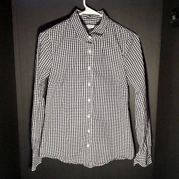 J. Crew Ladies Cotton Blend Navy/White Gingham Button Up Dress Shirt - Size XS - Picture 2 of 12